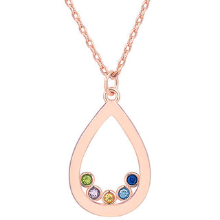 14K Rose Gold Plated Enamel Open Teardrop with Birthstones Necklace - 1 to 5 stones