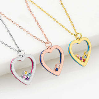 14K Rose Gold Plated Enamel Open Heart with Birthstones Necklace - 1 to 5 stones