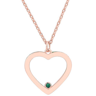 14K Rose Gold Plated Enamel Open Heart with Birthstones Necklace - 1 to 5 stones