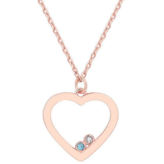 14K Rose Gold Plated Enamel Open Heart with Birthstones Necklace - 1 to 5 stones