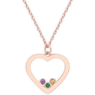 14K Rose Gold Plated Enamel Open Heart with Birthstones Necklace - 1 to 5 stones