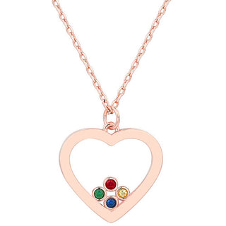 14K Rose Gold Plated Enamel Open Heart with Birthstones Necklace - 1 to 5 stones