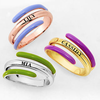 14K Rose Gold Plated Engraved and Birth Month Enamel Bypass Ring