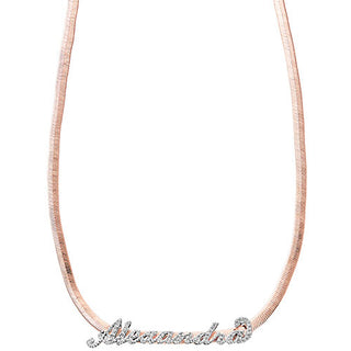 Pave CZ Name Slide Pendant Herringbone Chain Necklace