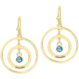 Engraved Concentric Circles with Birthstone Drop Earrings