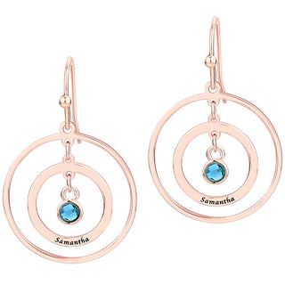 Engraved Concentric Circles with Birthstone Drop Earrings