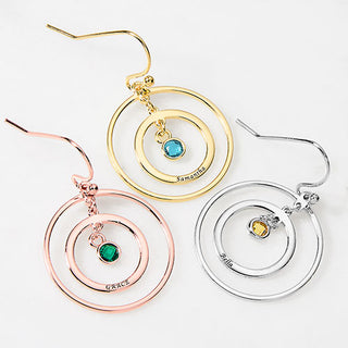 Engraved Concentric Circles with Birthstone Drop Earrings