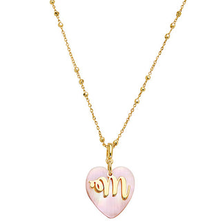 Script Initial Pink Shell Heart Pendant Necklace