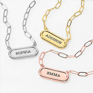 Engraved Petite Bar Paperclip Chain Necklace