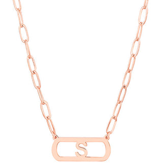 Open Petite Bar with Initial Paperclip Chain Necklace