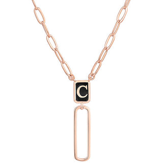 Vertical Birthmonth Enamel Initial Paperclip Chain Y-Necklace