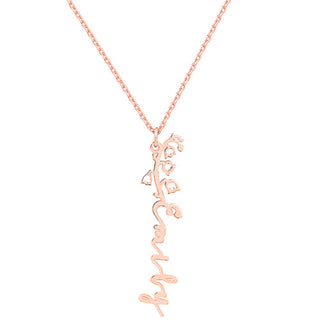 Vertical Script Name with Enamel Birthmonth Flower Necklace