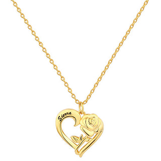 Petite Engraved Heart with Rose Necklace