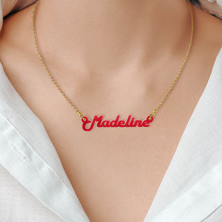 Retro Script Acrylic Name Plaque Necklace