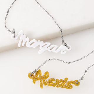 Bold Script Acrylic Name Plaque Necklace