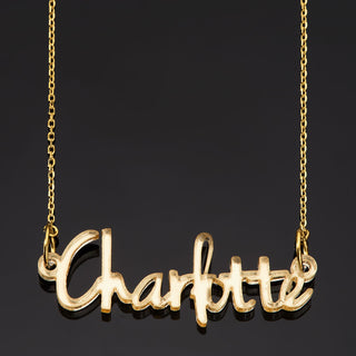 Modern Script Acrylic Name Necklace - Stainless ChainPlaque Necklace