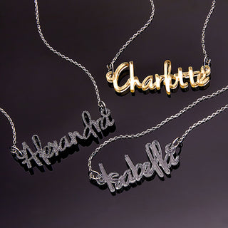 Modern Script Acrylic Name Necklace - Stainless ChainPlaque Necklace