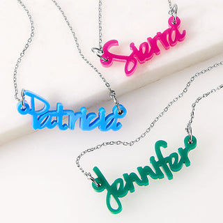 Modern Script Acrylic Name Necklace - Stainless ChainPlaque Necklace