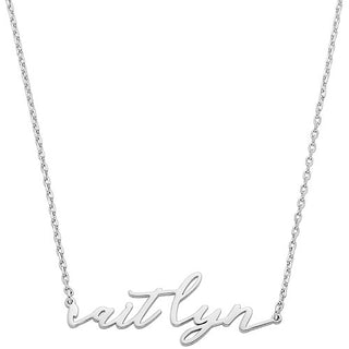 Sterling Silver Kid's Lowercase Fancy Script Name Plaque 16 Necklace