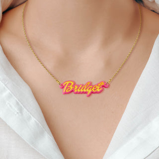 Bold Script Acrylic Name with Enamel Necklace