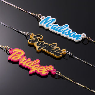 Bold Script Acrylic Name with Enamel Necklace