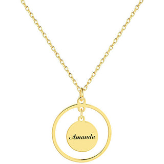 Sterling Silver Engraved Double Circle Pendant Necklace