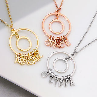 Sterling Silver Double Circle Danity Name Pendant Necklace