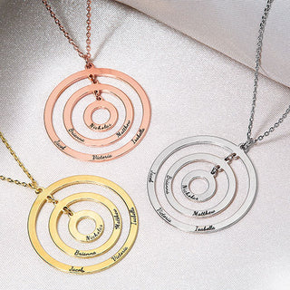 Sterling Silver Engraved Layered Concentric Circles Pendant Necklace