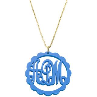 Scalloped Edge Round Acrylic Monogram Pendant Necklace