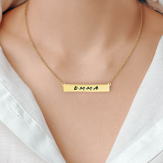 Sterling Silver Engraved Modern Name Bar Necklace