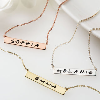 Sterling Silver Engraved Modern Name Bar Necklace