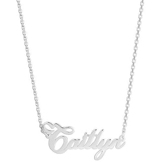 Sterling Silver Cursive Name with Heart Plaque Necklace