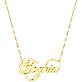 Sterling Silver Script Name with Heart Infinity Plaque Necklace