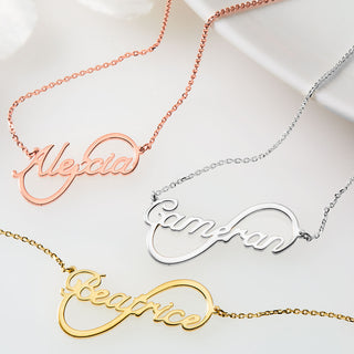 Sterling Silver Modern Script Name Infinity Plaque Necklace