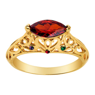 14K Gold Plated Filigree Art Deco East-West Marquise Family Birthstone Ring