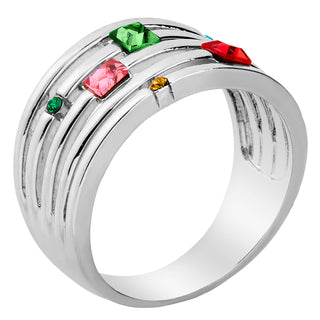 Sterling Silver Mulitshape Family Birthstone Faux Stack Ring