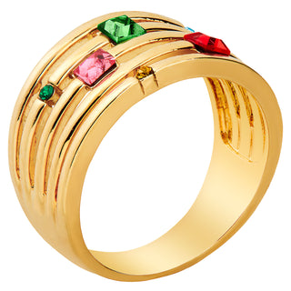 14K Gold Plated Mulitshape Family Birthstone Faux Stack Ring