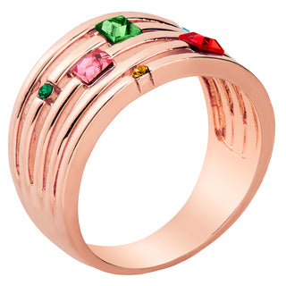 14K Rose Gold Plated Mulitshape Family Birthstone Faux Stack Ring