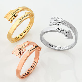 14K Rose Gold Plated Engraved Bypass Arrow Ring