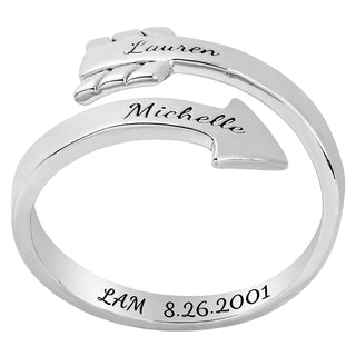 Silver Engraved Bypass Arrow Ring