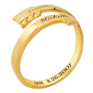 14K Gold Plated Engraved Bypass Arrow Ring