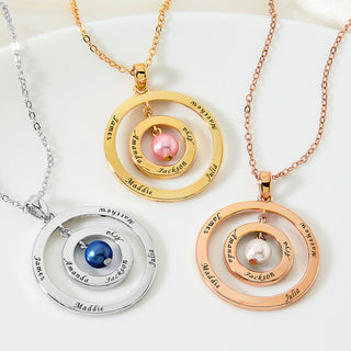 Engraved Concnetric Circles Pendant with Birthstone Pearl