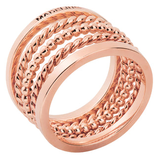 Rose Gold Plated Personalized Roped and Beaded Stackable 5 Ring Set