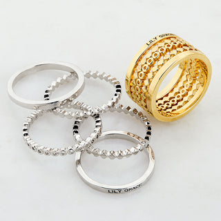 Silver Personalized Beaded Stack Ring Set