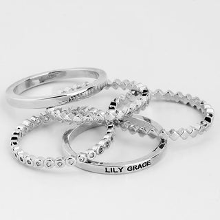 Silver Personalized Beaded Stackable 5 Ring Set