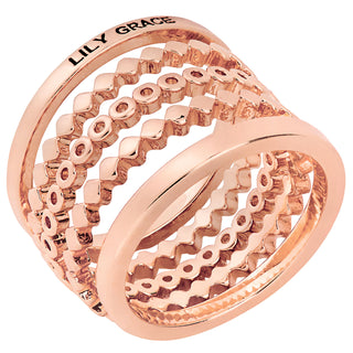 Rose Gold Plated Personalized Beaded Stackable 5 Ring Set