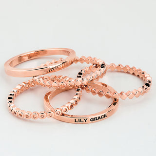 Rose Gold Plated Personalized Beaded Stackable 5 Ring Set