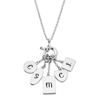 Silver Multishape Engraved Charm Cluster Necklace - 3 to 5 Initials