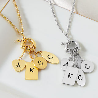 Gold Multishape Engraved Charm Cluster Necklace - 3 to 5 Initials