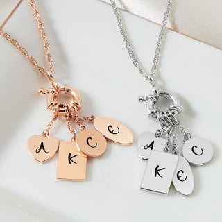 Rose Gold Multishape Engraved Charm Cluster Necklace - 3 to 5 Initials